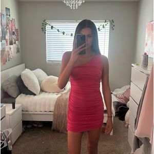 missguided one shoulder hot pink dress